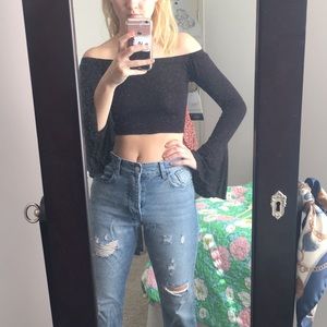NWT Black Bell Sleeve Crop Top